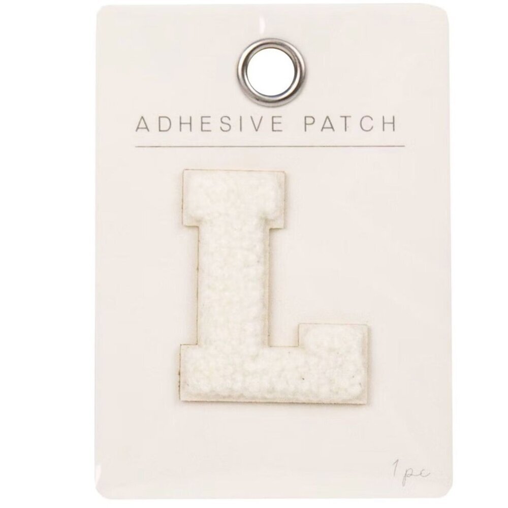 Horizon Group Adhesive Patch White "L" Varsity Fuzzy Fabric Like Craft
